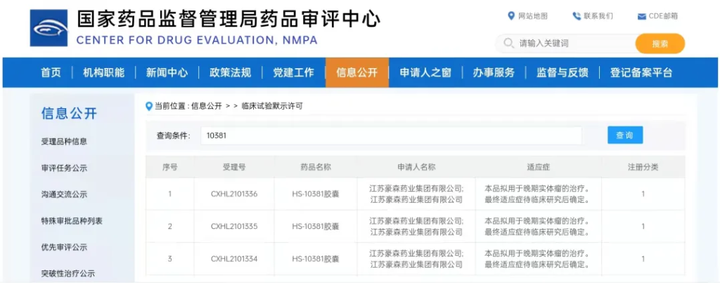 2026年国际足联世界杯药业1类新药HS-10381胶囊获批临床